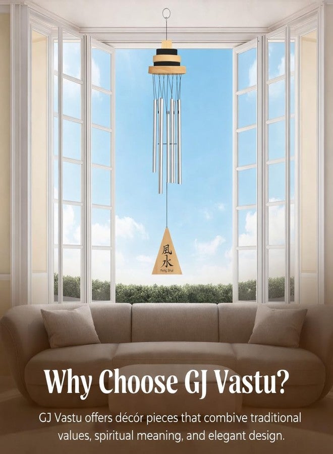 GJ Feng Shui Vastu 7 Pipe Wind Chime for Balcony, Window and Aluminum Wind Chime Positive Energy Silver Color 60 cm - Image 3